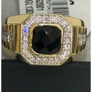 Effy Men's 14K Yellow Gold Onyx and Diamond Ring mens